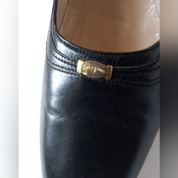 ∆-Salvatore Ferragamo Saks Fifth Ave Black Leather 1970s Pumps Vintage Size:8AAA - Picture 2 of 8
